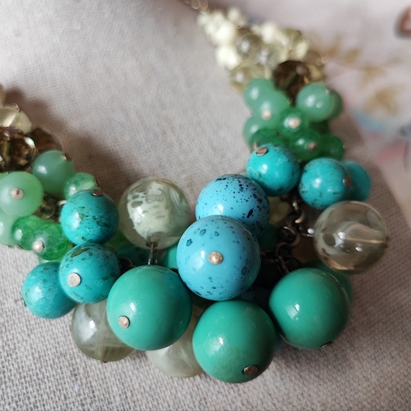 Lia Sophia Laguna Regatta Beaded Bauble Beaded Necklace Faux Jade Turquoise - Picture 10 of 11